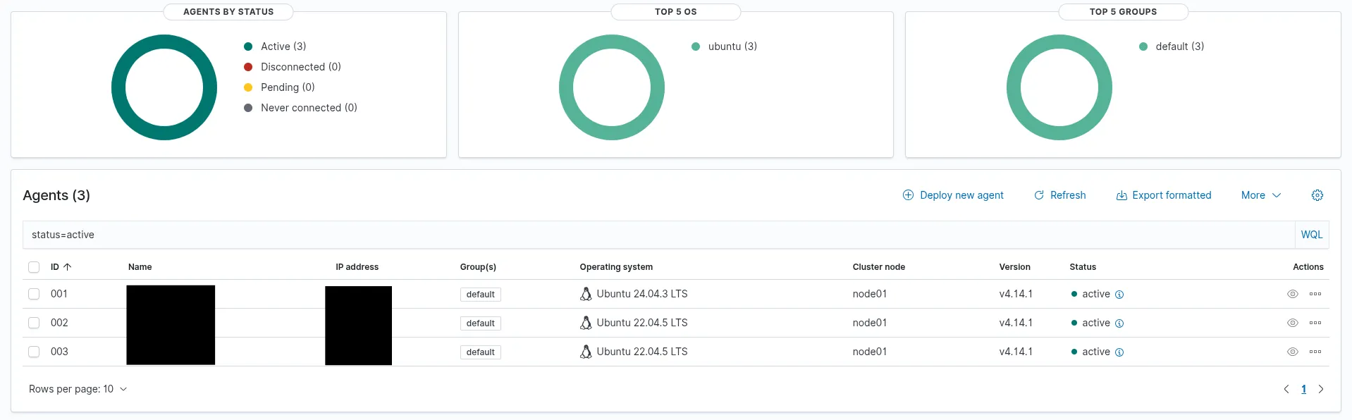 Overview of all servers with OS metrics plus detailed device drill-down: agent version, status, and more